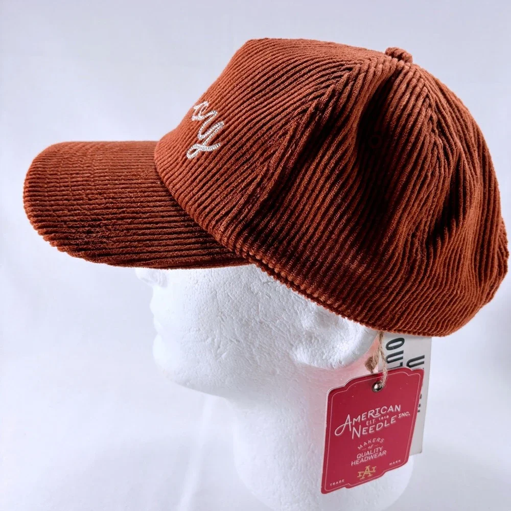 American Needle Embroidered Cowboy Script Terra Cotta Corduroy Snapback Hat NWT